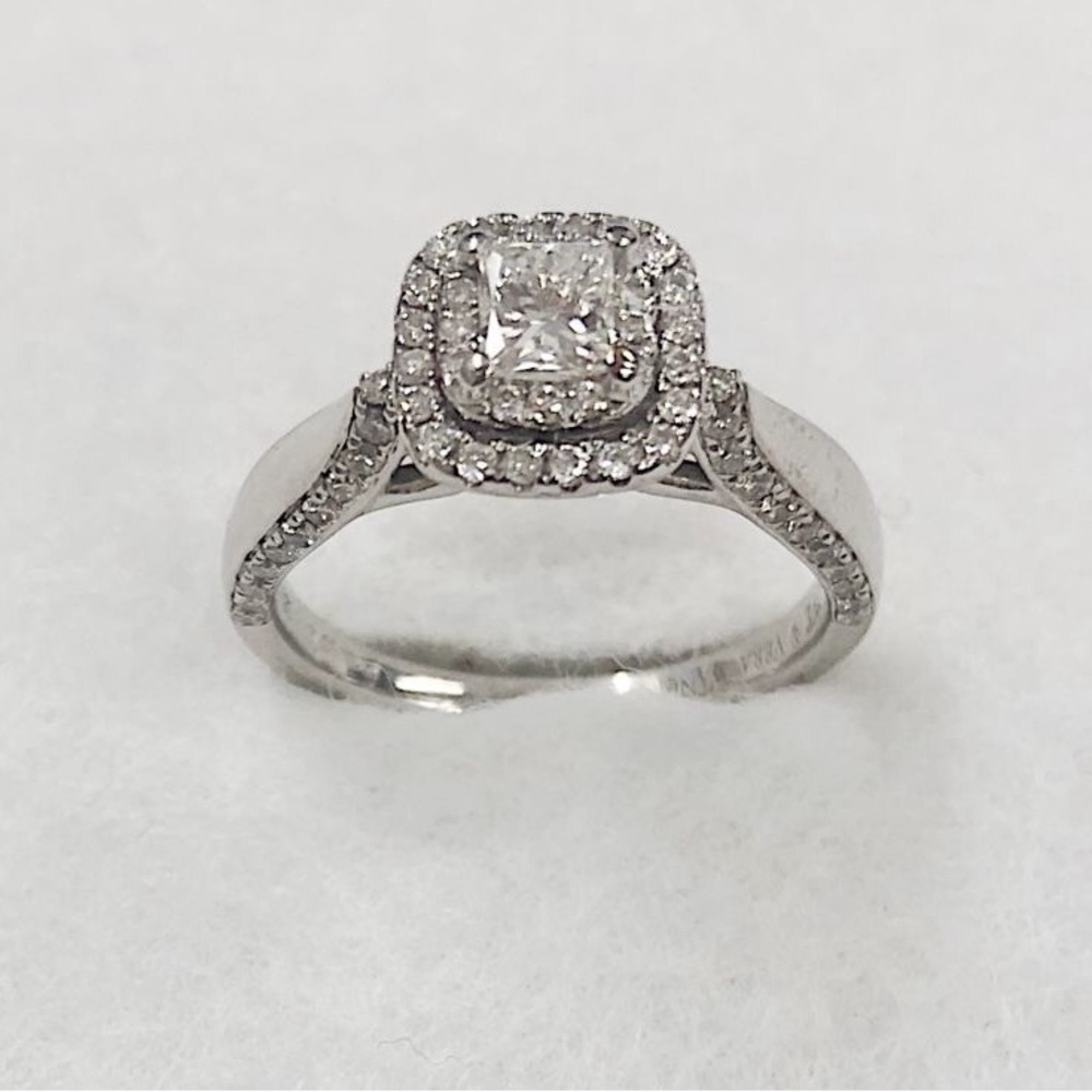 Vera Wang 14k White Gold Halo Diamond Ring w/ 2 Blue Sapphires. 1 Karat Total